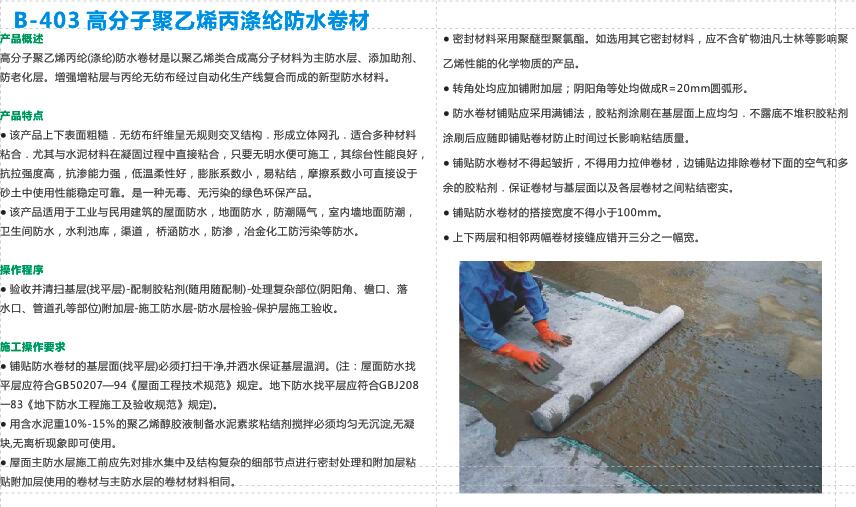 高分子聚乙烯丙滌綸防水卷材